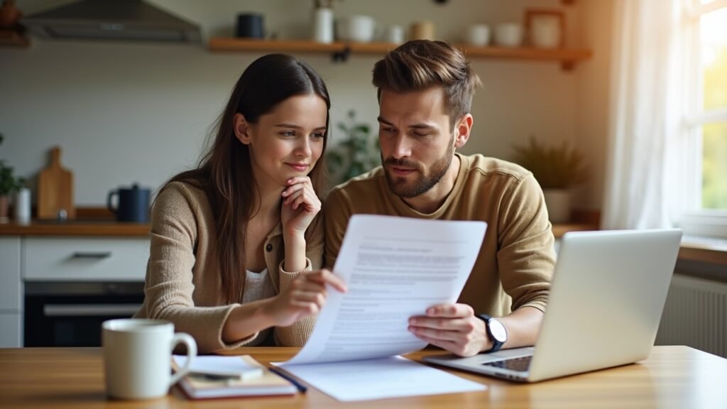 Parent and teen reviewing policy