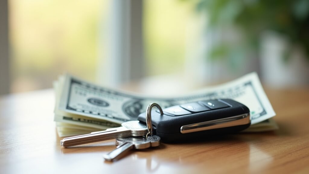 Dollar bills next to car keys