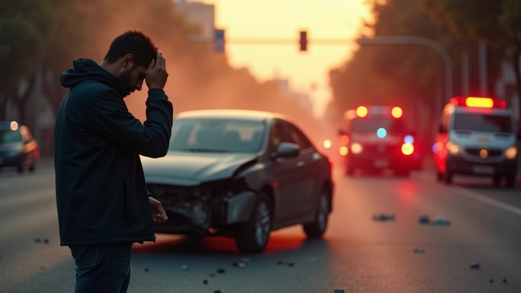 Worried driver at accident scene