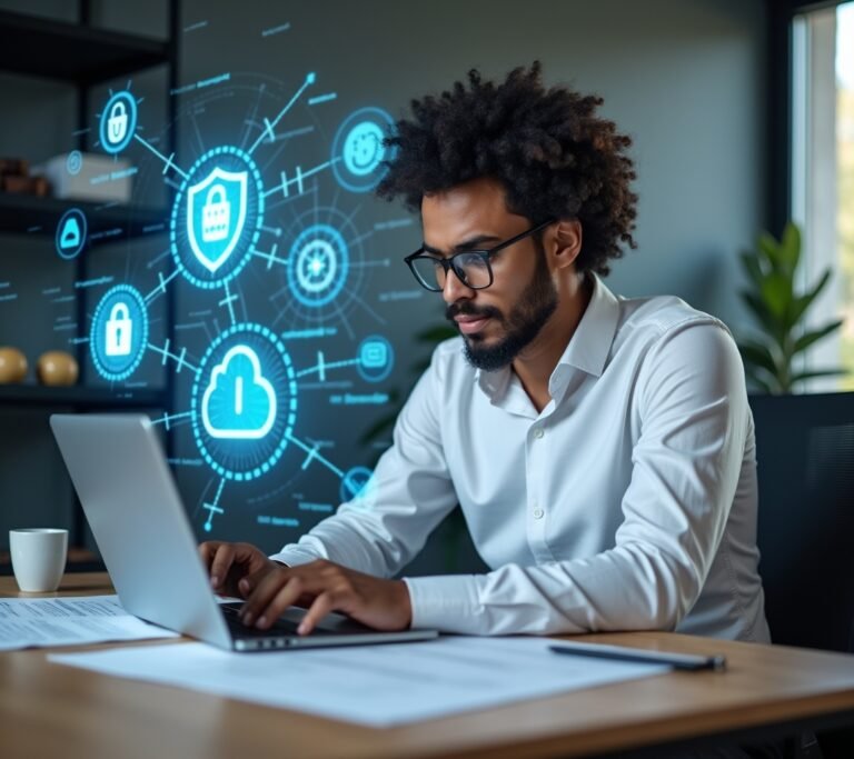 Hacker on dark computer screen