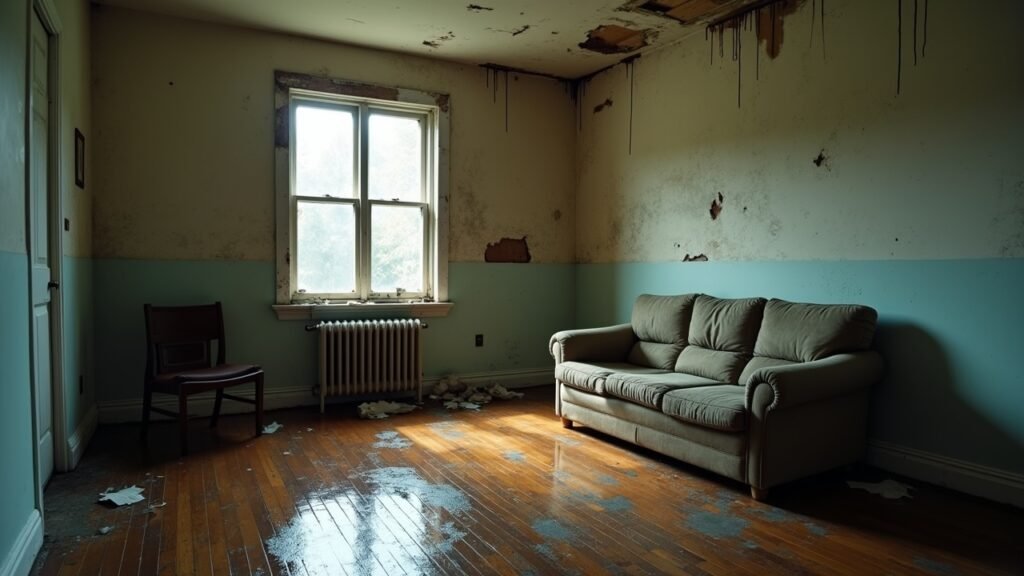 Water-damaged home interior