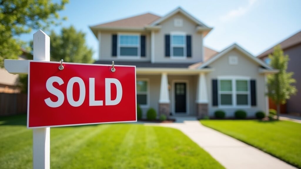 Home with sold sign in yard