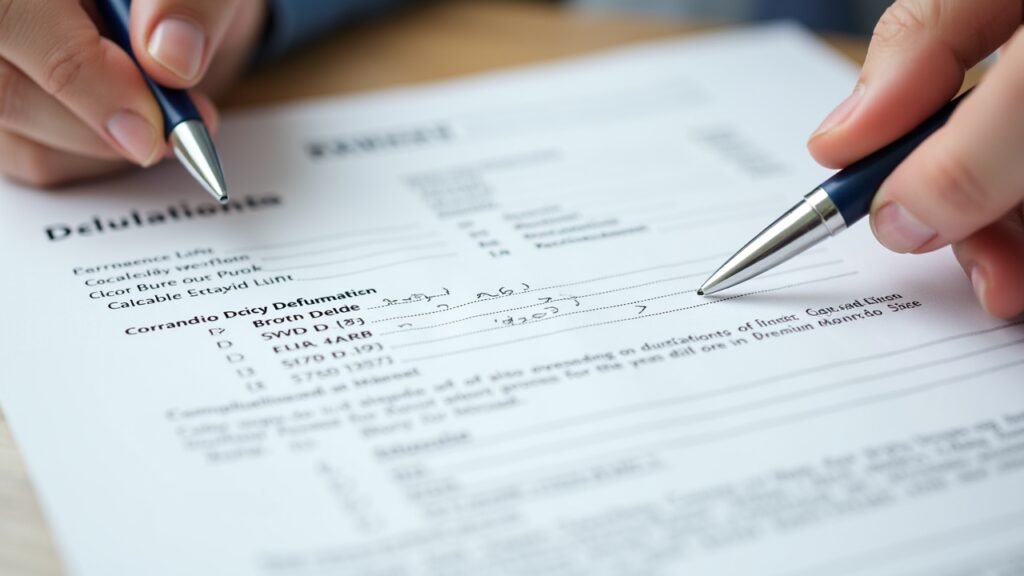 Insurance declarations page closeup
