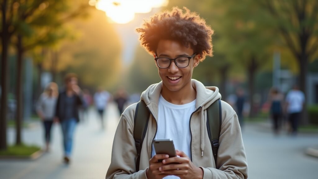 Person checking score on phone