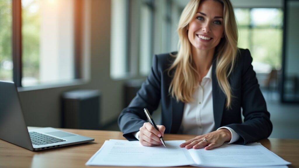 Confident person signing policy