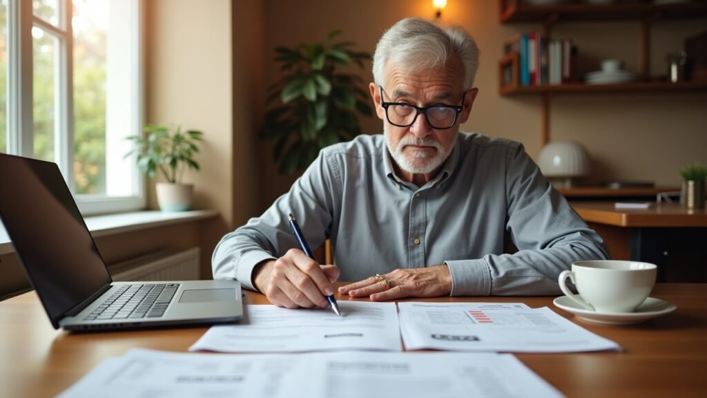 Senior reviewing insurance documents