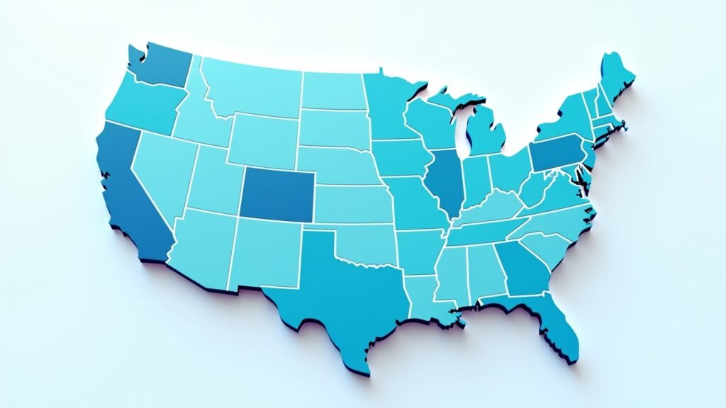 Map of US states for insurance