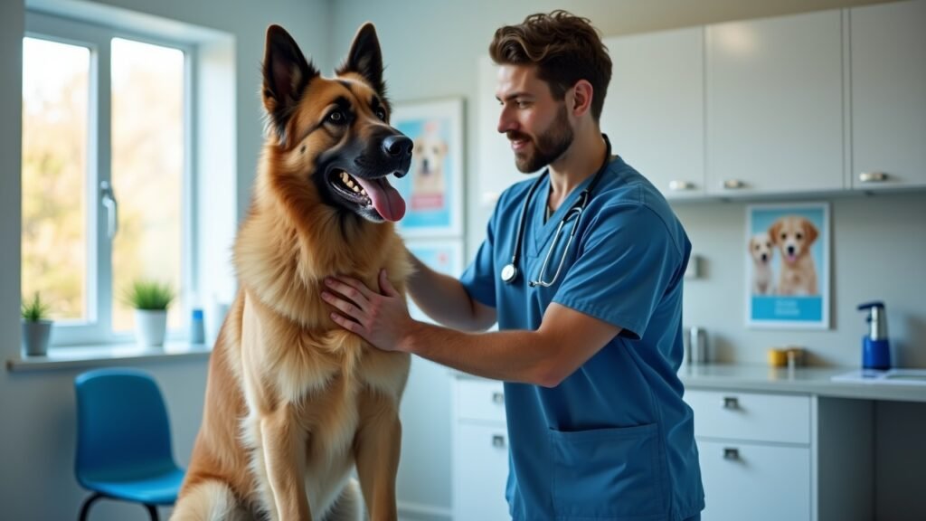 Vet examining large dog