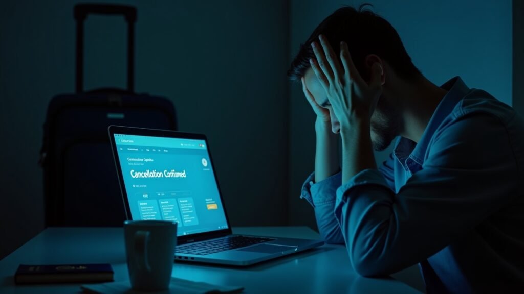 Person canceling travel plans online