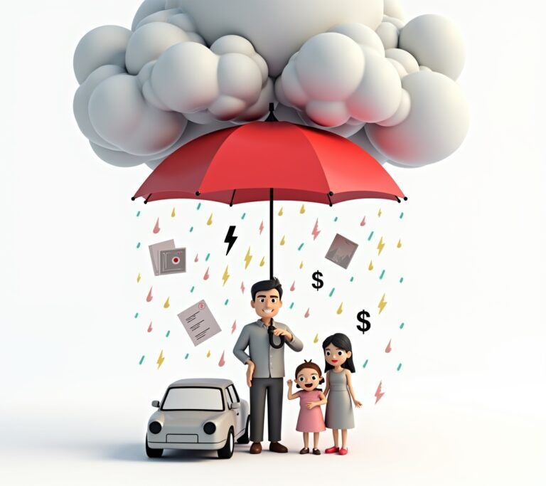 Umbrella protecting house and car model
